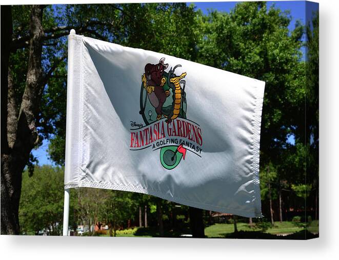 Golf Canvas Print featuring the photograph Disney's Fantasia Gardens Golf hole flag by David Lee Thompson