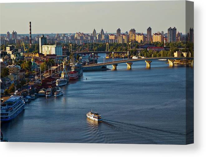 Seascape Canvas Print featuring the photograph Dnipro Riverport From Park Misky Sad by Aldo Pavan