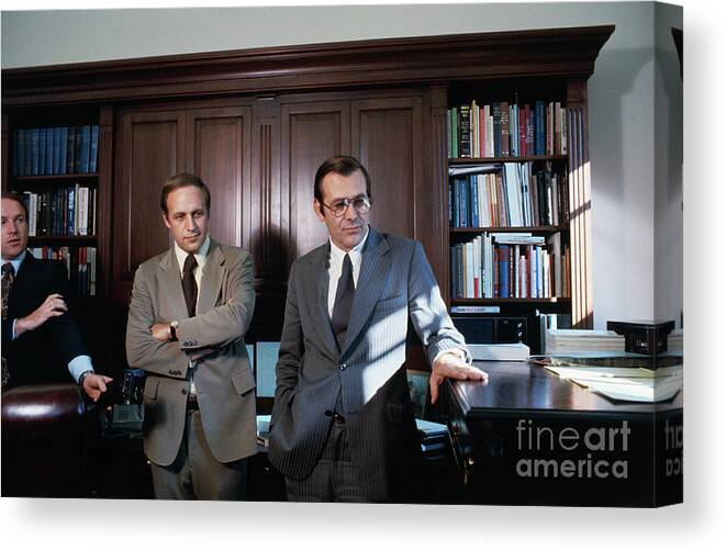 People Canvas Print featuring the photograph Donald Rumsfeld With Richard B. Cheney by Bettmann