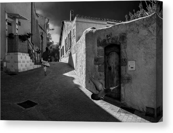 Street/cobblestones/pedestrian Canvas Print featuring the photograph Door N  20 by Thierry Lagandr (transgressed Light)