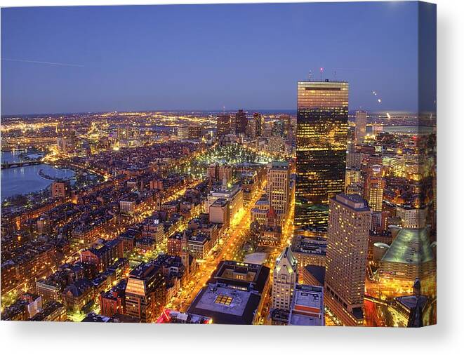Tranquility Canvas Print featuring the photograph Downtown Boston During Night by Through The Lens