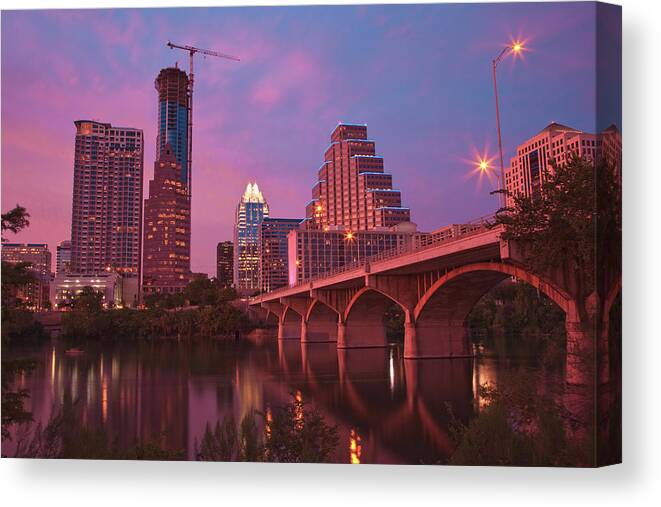 Downtown District Canvas Print featuring the photograph Downtown In The City Of Austin by Narawon