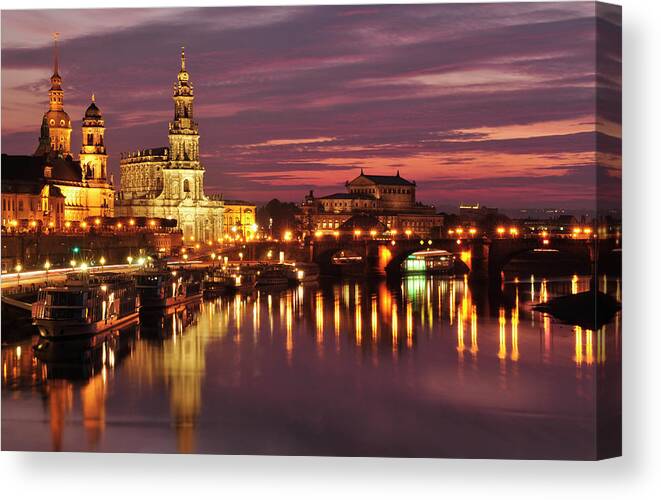 Art Canvas Print featuring the photograph Dresden, Afterglow Over The Skyline by Zu 09