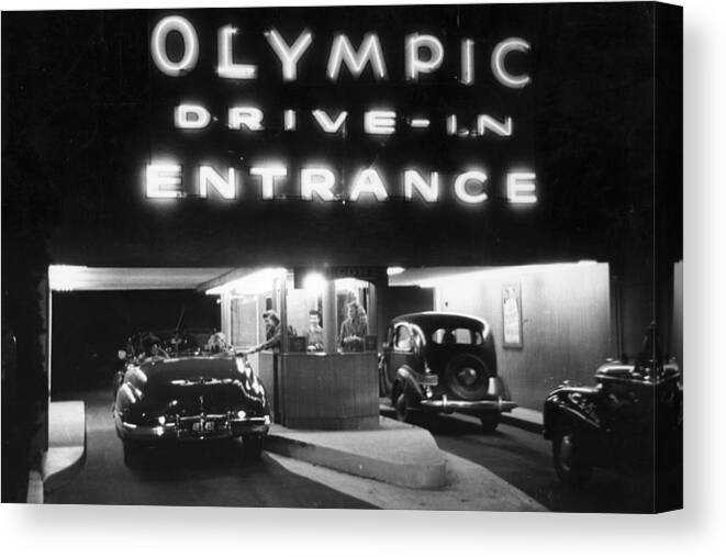 People Canvas Print featuring the photograph Drive-in Cinema by Kurt Hutton