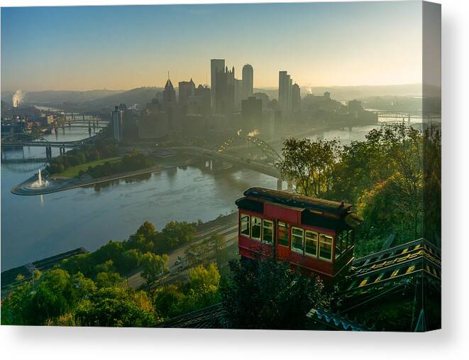 Pittsburgh Canvas Print featuring the photograph Duquesne Incline in the Early Morning by Amanda Jones