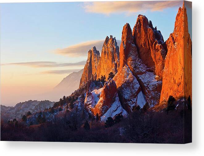 Tranquility Canvas Print featuring the photograph Dusting Of Snow Garden Of The Gods by Ronda Kimbrow Photography