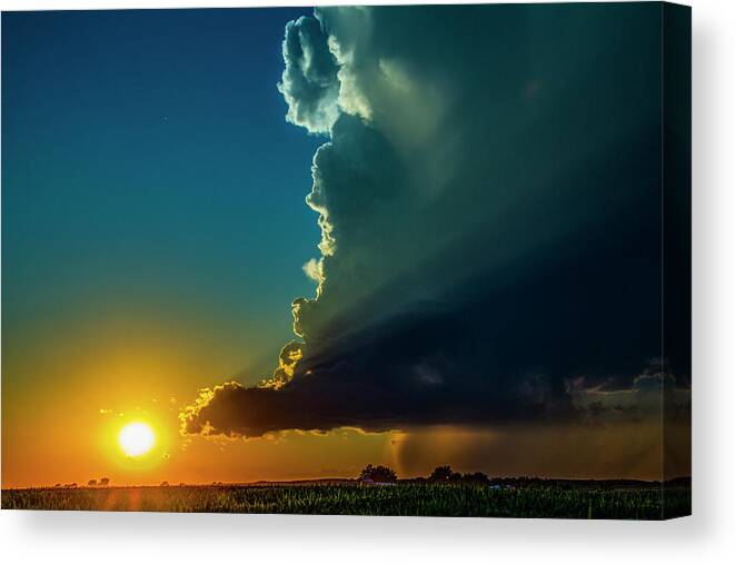Nebraskasc Canvas Print featuring the photograph Dying Nebraska Thunderstorms at Sunset 068 by NebraskaSC