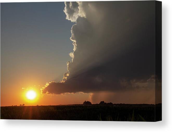 Nebraskasc Canvas Print featuring the photograph Dying Nebraska Thunderstorms at Sunset 069 by NebraskaSC