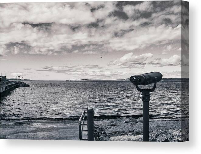 Black And White Canvas Print featuring the photograph Edmonds Beach in Black and White by Anamar Pictures