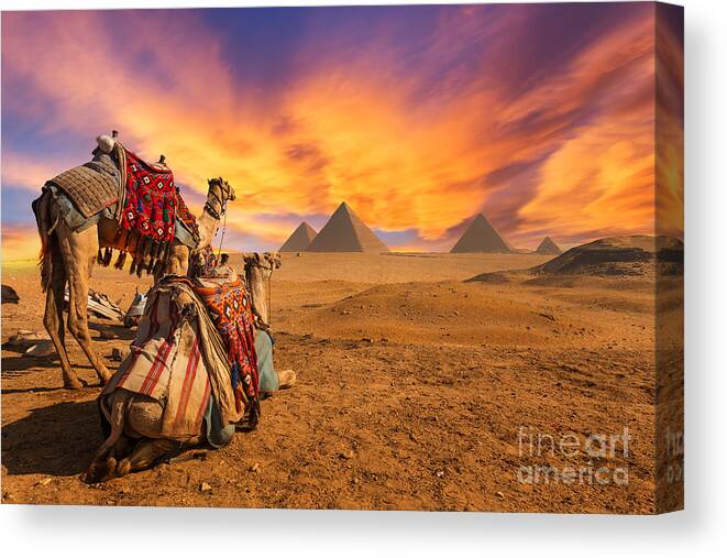 Menkaure Canvas Print featuring the photograph Egypt Cairo - Giza General View by Kanuman