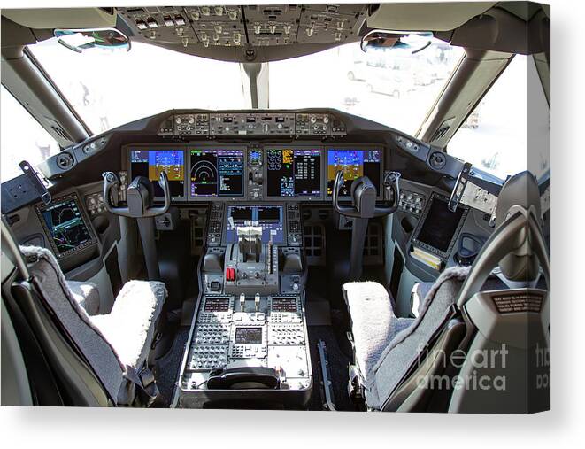 Cockpit Canvas Print featuring the photograph El Al Boeing 787-9 Dreamliner cockpit by Nir Ben-Yosef