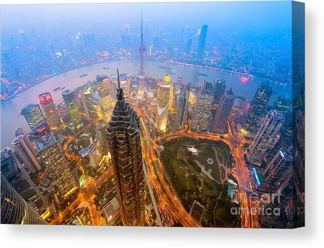 City Canvas Print featuring the photograph Elevated Night View Of Shanghai`s by R.nagy