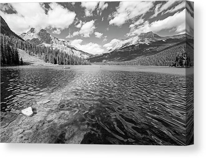 Yoho Canvas Print featuring the photograph Emerald Lake Blue Water Yoho National Park Banff British Columbia Black and White by Toby McGuire