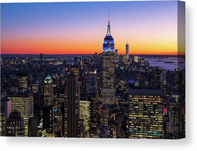 Sunset Canvas Print featuring the photograph Empire State Building and Lower Manhattan at Sunset by Clint Buhler