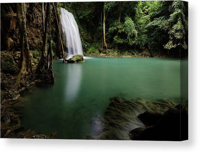 Scenics Canvas Print featuring the photograph Erawan Waterfalls by Nobythai