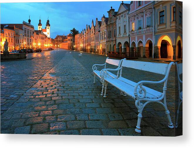 Tranquility Canvas Print featuring the photograph Evening Scene Of Telc, Czech Rep by Jialiang Gao