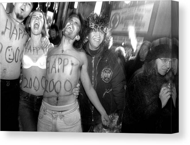 Connection Canvas Print featuring the photograph Exuberant Celebrants At Times Square by New York Daily News Archive