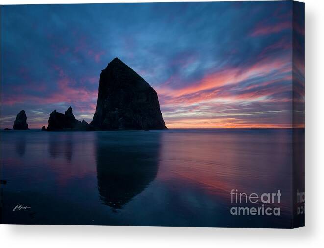 Sunset At Cannon Beach Oregon Canvas Print featuring the photograph Fading Light by Bon and Jim Fillpot