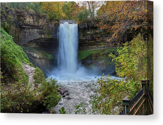Waterfall Canvas Print featuring the photograph Fall At Minnehaha Falls by Paul Freidlund