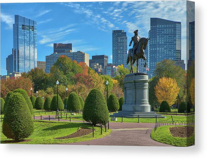 Boston Fall Foliage Canvas Print featuring the photograph Fall Foliage Colors at the Boston Public Garden by Juergen Roth