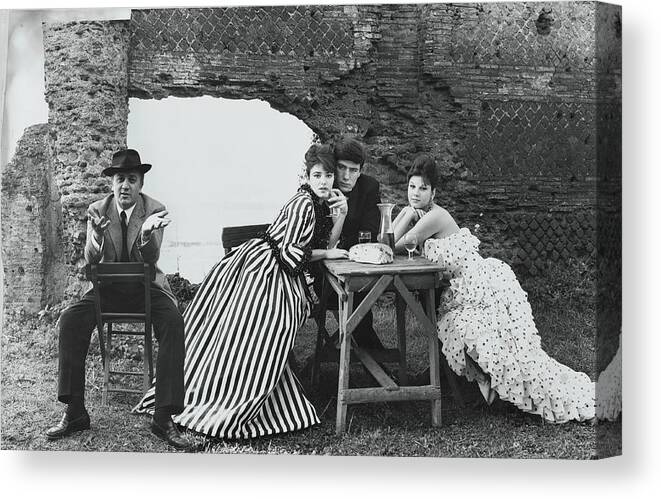 #new2022vogue Canvas Print featuring the photograph Federico Fellini And Three Italian Actors by Leombruno-Bodi