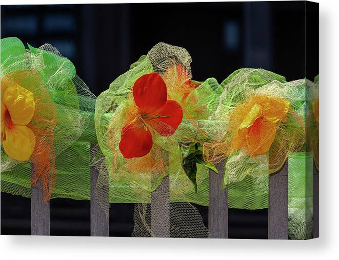 Filipino Day Parade Float Decorations - Cloth Flowers Canvas Print featuring the photograph Filipino Day Parade Float Decorations - Cloth Flowers by Robert Ullmann