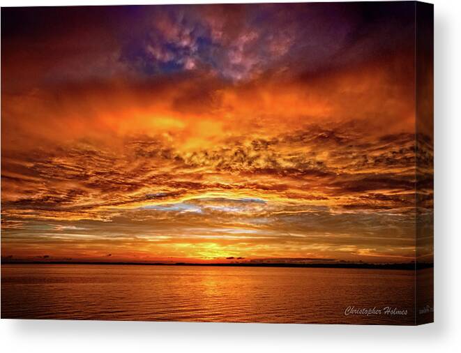 Sunset Canvas Print featuring the photograph Fire Over Lake Eustis by Christopher Holmes