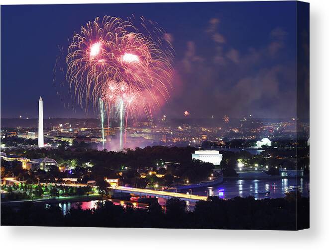 Rooftop Canvas Print featuring the photograph Fireworks - Arlington, Va by The Washington Post