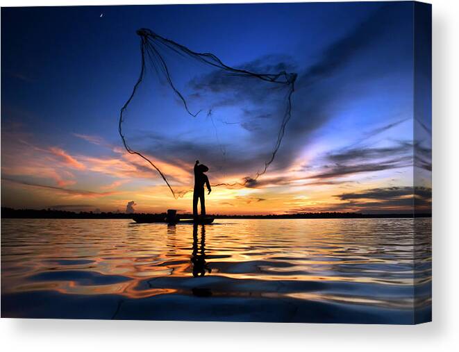 Net Canvas Print featuring the photograph Fishing by Sarawut Intarob