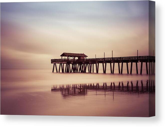 Oceans Canvas Print featuring the photograph Fishing Wooden Pier At Folly Beach by Cavan Images