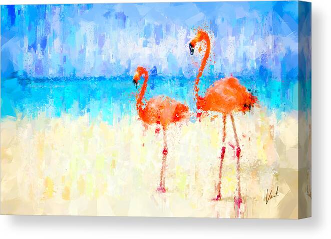 Flamingos Canvas Print featuring the painting Flamingos by Vart Studio