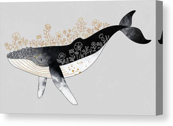 Whale Canvas Print featuring the digital art Floral Whale by Elisabeth Fredriksson