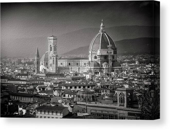 Duomo Canvas Print featuring the photograph Duomo Florence Italy Black and White by Carol Japp