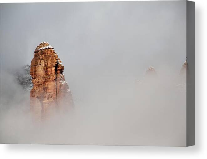 Scenics Canvas Print featuring the photograph Fog Red Rock Mountain Sedona Arizona by Sassy1902