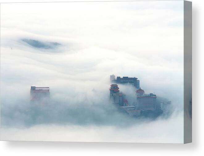 Chinese Culture Canvas Print featuring the photograph Fog Through Chinese Culture University by Maxchu