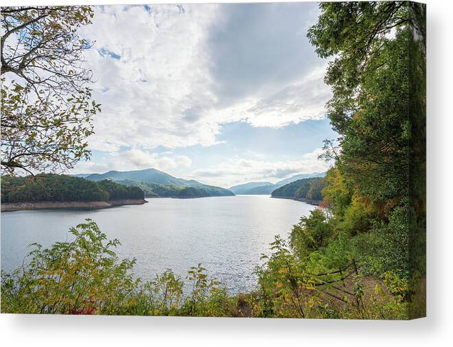Clouds Canvas Print featuring the photograph Framed Mountain Lake by Joe Leone