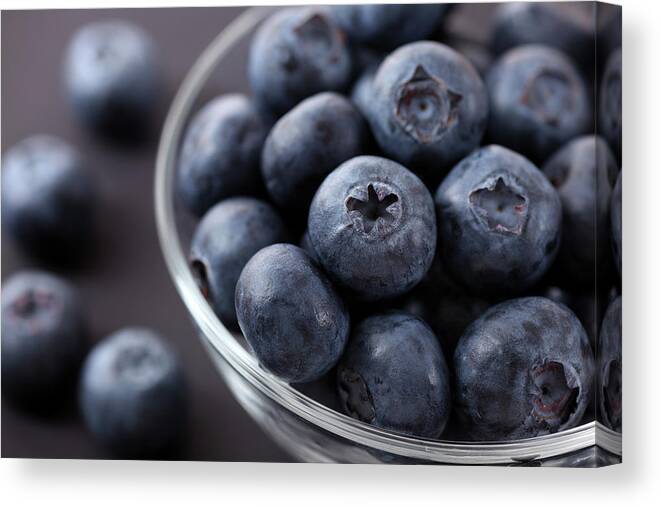 Heap Canvas Print featuring the photograph Fresh Blueberries In A Glass Bowl by Professor25