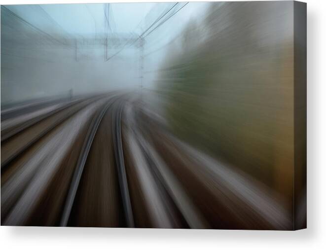 Train Canvas Print featuring the photograph From The Last Wagon Of The Train by Mats Persson