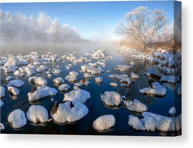 Frozen Canvas Print featuring the photograph Frozen River by Hua Zhu
