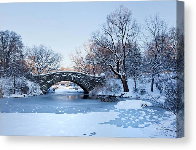 Dawn Canvas Print featuring the photograph Gapstow Bridge Sunrise by Matejphoto