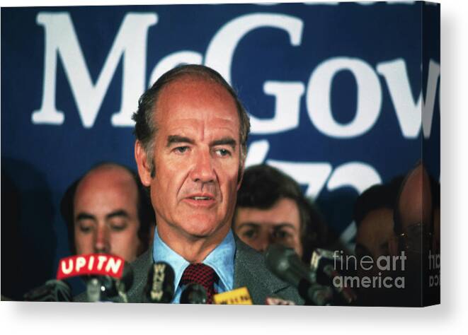 People Canvas Print featuring the photograph George Mcgovern Giving Speech by Bettmann