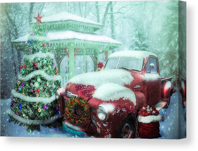 1939 Canvas Print featuring the digital art Getting Ready for Christmas on a MIsty Morning by Debra and Dave Vanderlaan
