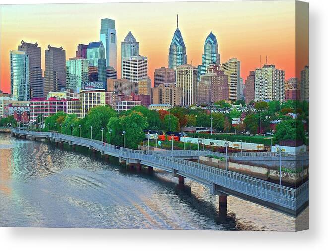 Philadelphia Canvas Print featuring the photograph Glorious Philly Sunset by Frozen in Time Fine Art Photography
