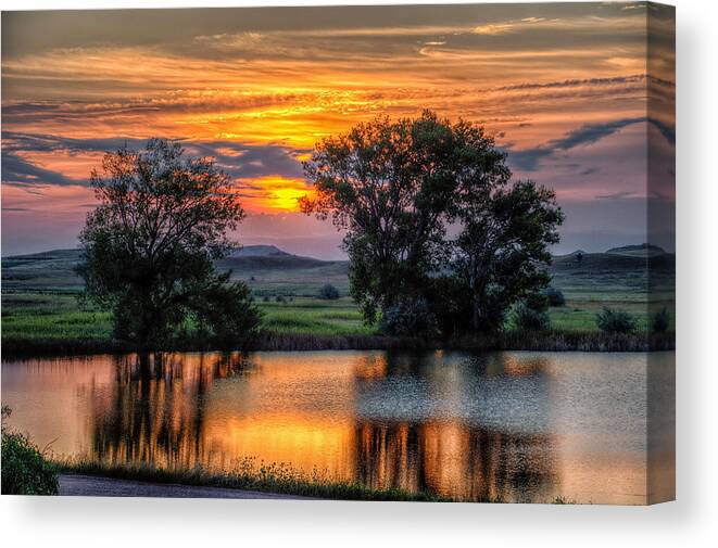 Sunrise Canvas Print featuring the photograph Golden Pond by Fiskr Larsen