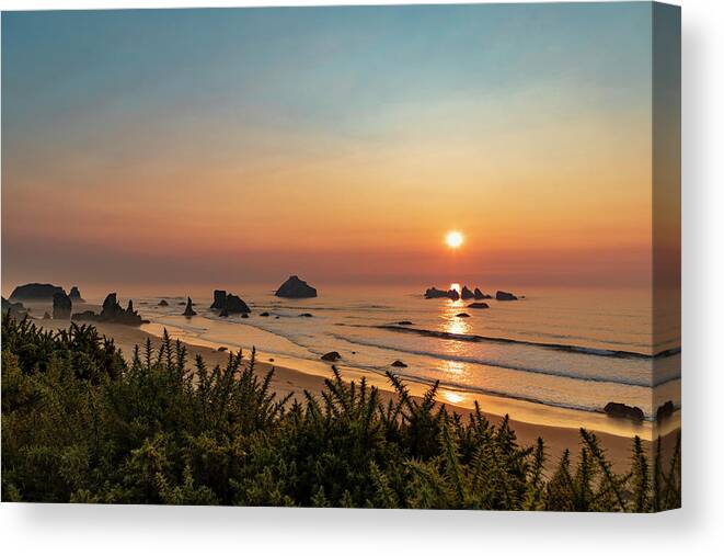 Golden Hour Canvas Print featuring the photograph Oregon Beach Sunset by Scott Slone