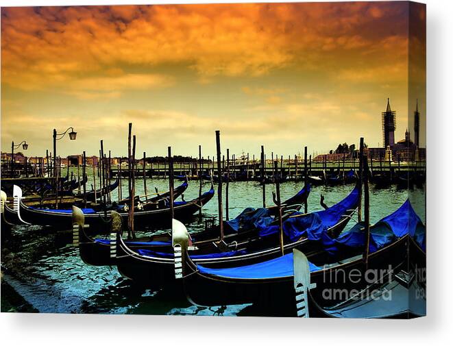 Date Canvas Print featuring the photograph Gondola Parking Venice - Italy by Vinicius Tupinamba