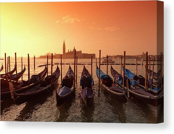 Scenics Canvas Print featuring the photograph Gondolas And Saint George Major In by Massimo Pizzotti