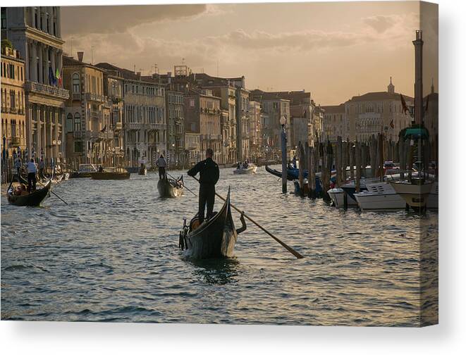 People Canvas Print featuring the photograph Gondoliers On The Grand Canal, Venice by Stuart Mccall