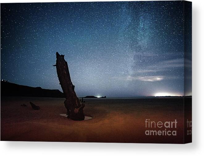 Wales Canvas Print featuring the photograph Gower Helvetia at Night by Minolta D