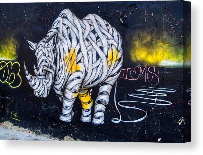 Graffiti Canvas Print featuring the photograph Graffiti art painting of Rhino by Raymond Hill